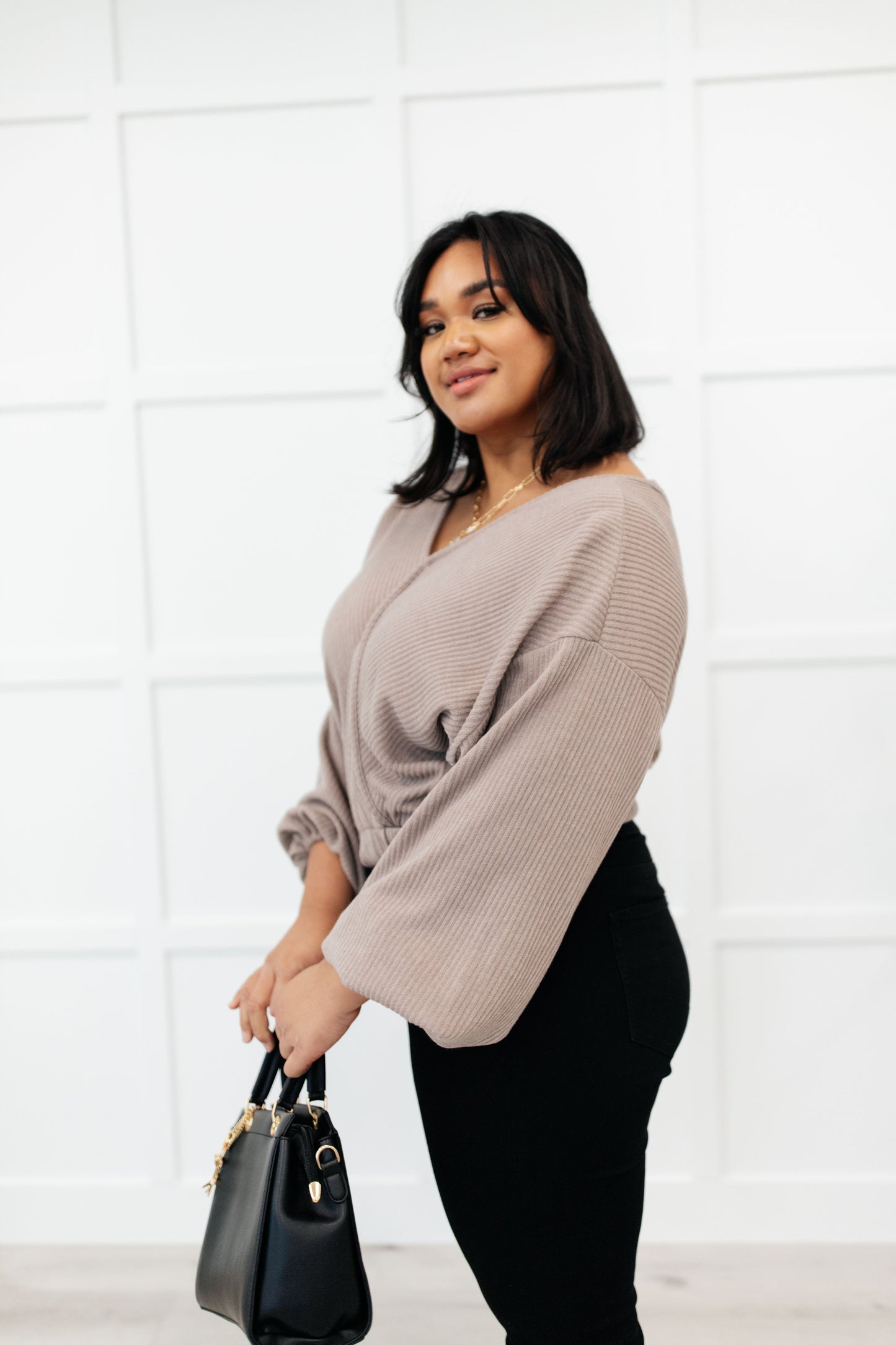 Flirty Feels Ribbed Top in Taupe