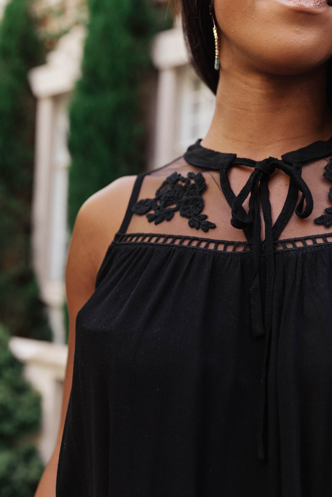 Floral Embroidered Swing Top in Black