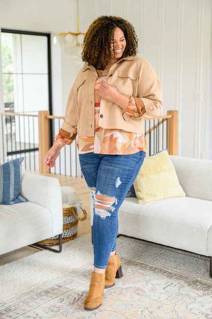 Freddie Split Neckline Long Sleeve Blouse In Clay