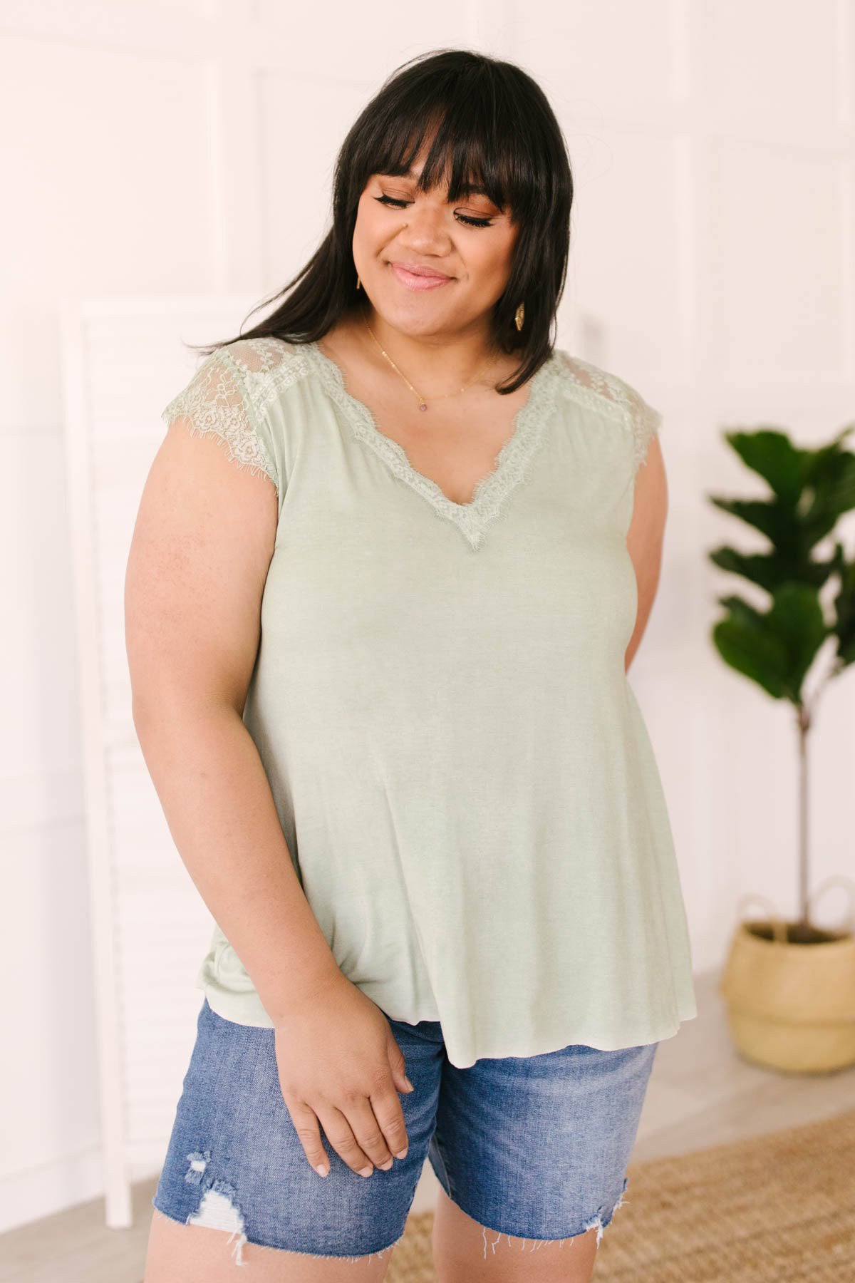 Garden and Lace Top in Sage