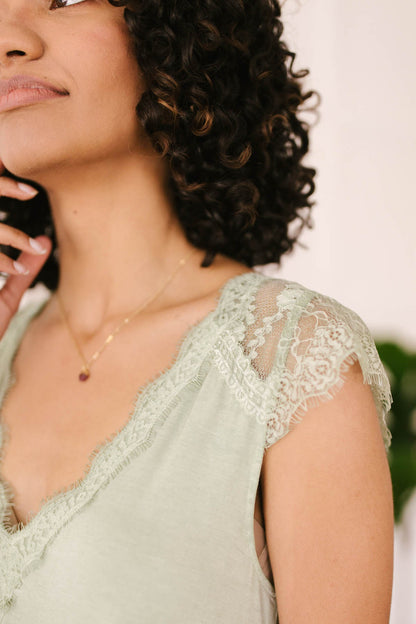 Garden and Lace Top in Sage