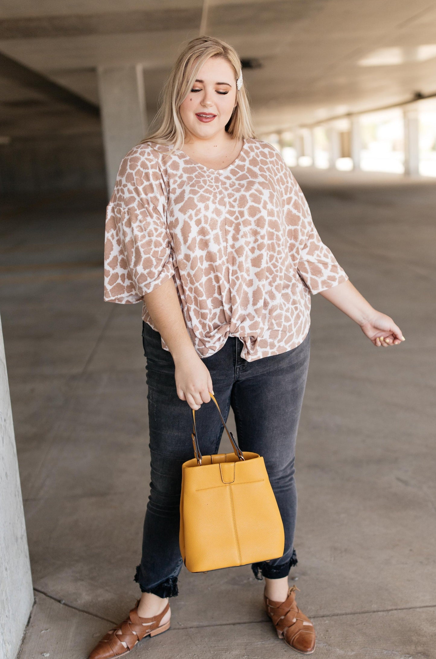 Giraffe Print Bell Sleeve Top