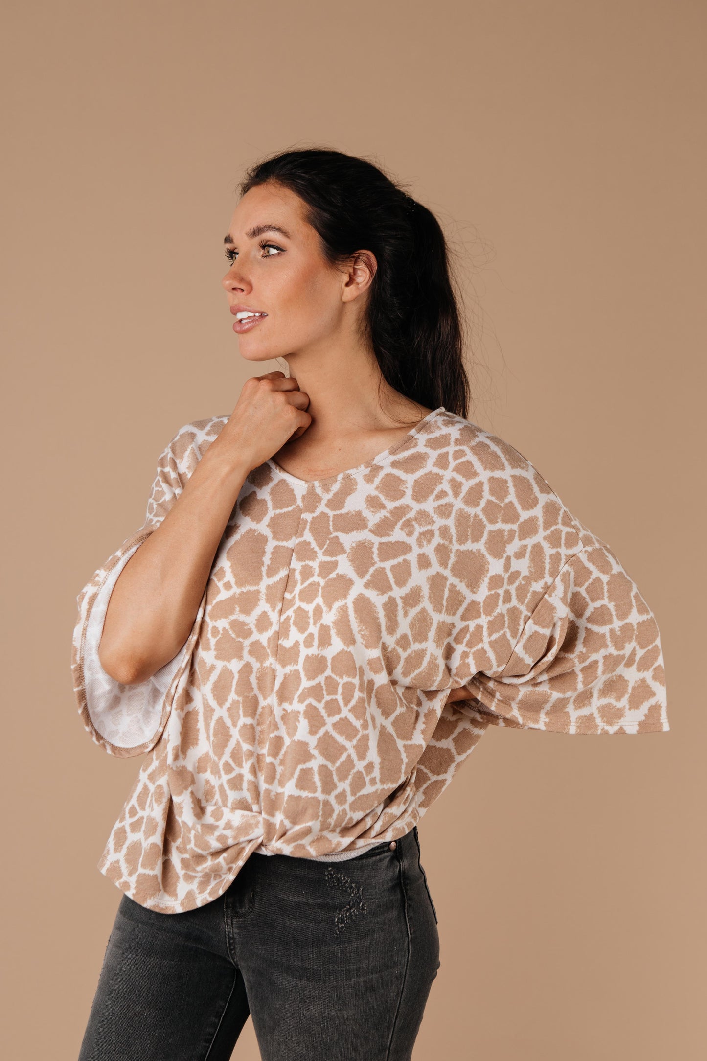 Giraffe Print Bell Sleeve Top