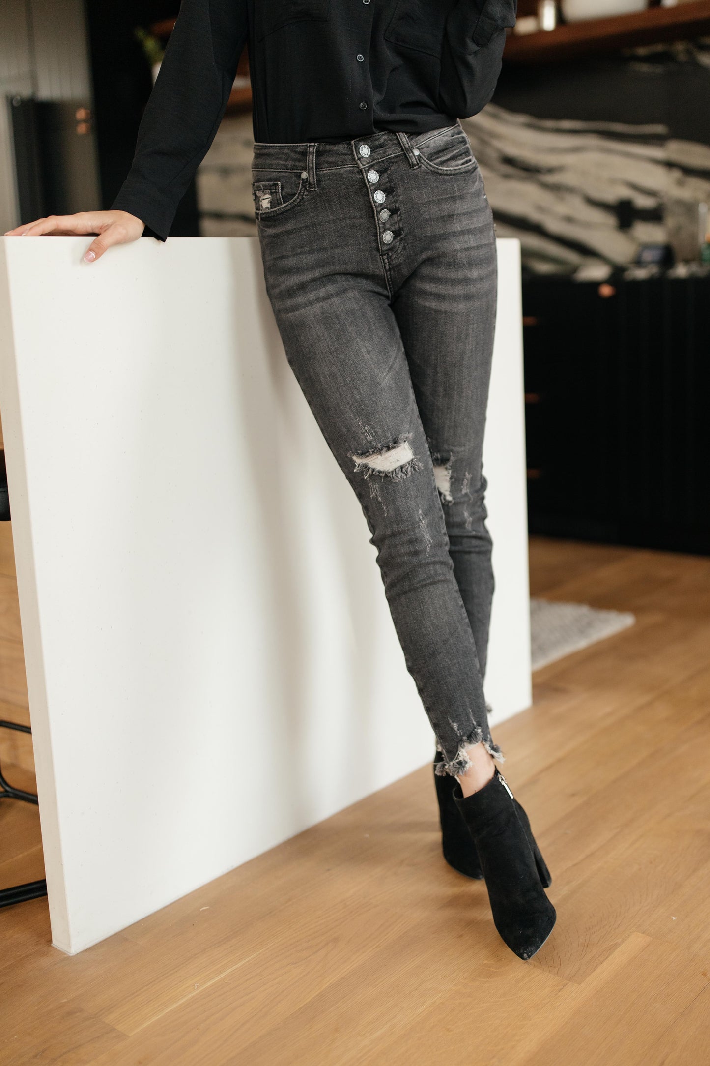 Gray Days Button Rise Jeans