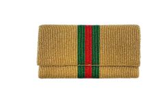 Green & Red Stripe Crossbody Chain Clutch in Gold