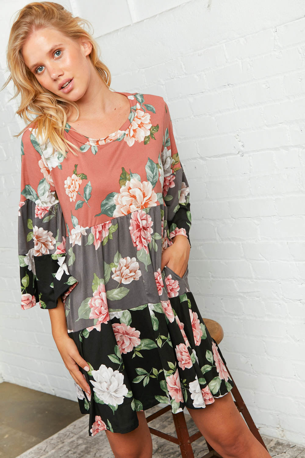 Floral Tiered Bell Sleeve Midi Dress