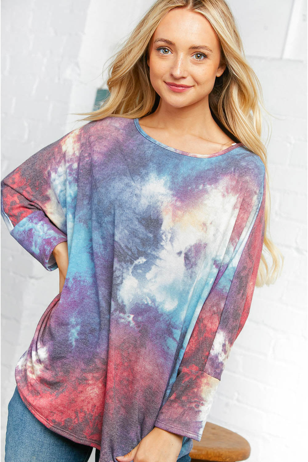 Multicolor Tie Dye French Terry Dolman Top