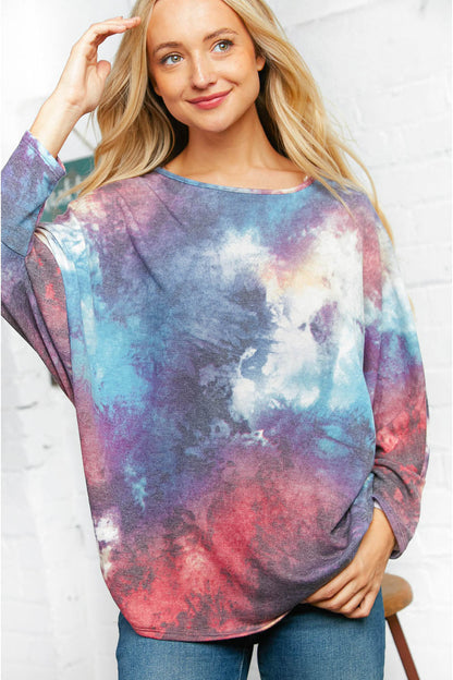 Multicolor Tie Dye French Terry Dolman Top