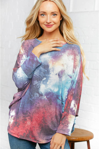 Multicolor Tie Dye French Terry Dolman Top