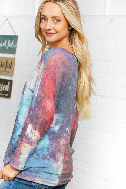 Multicolor Tie Dye French Terry Dolman Top