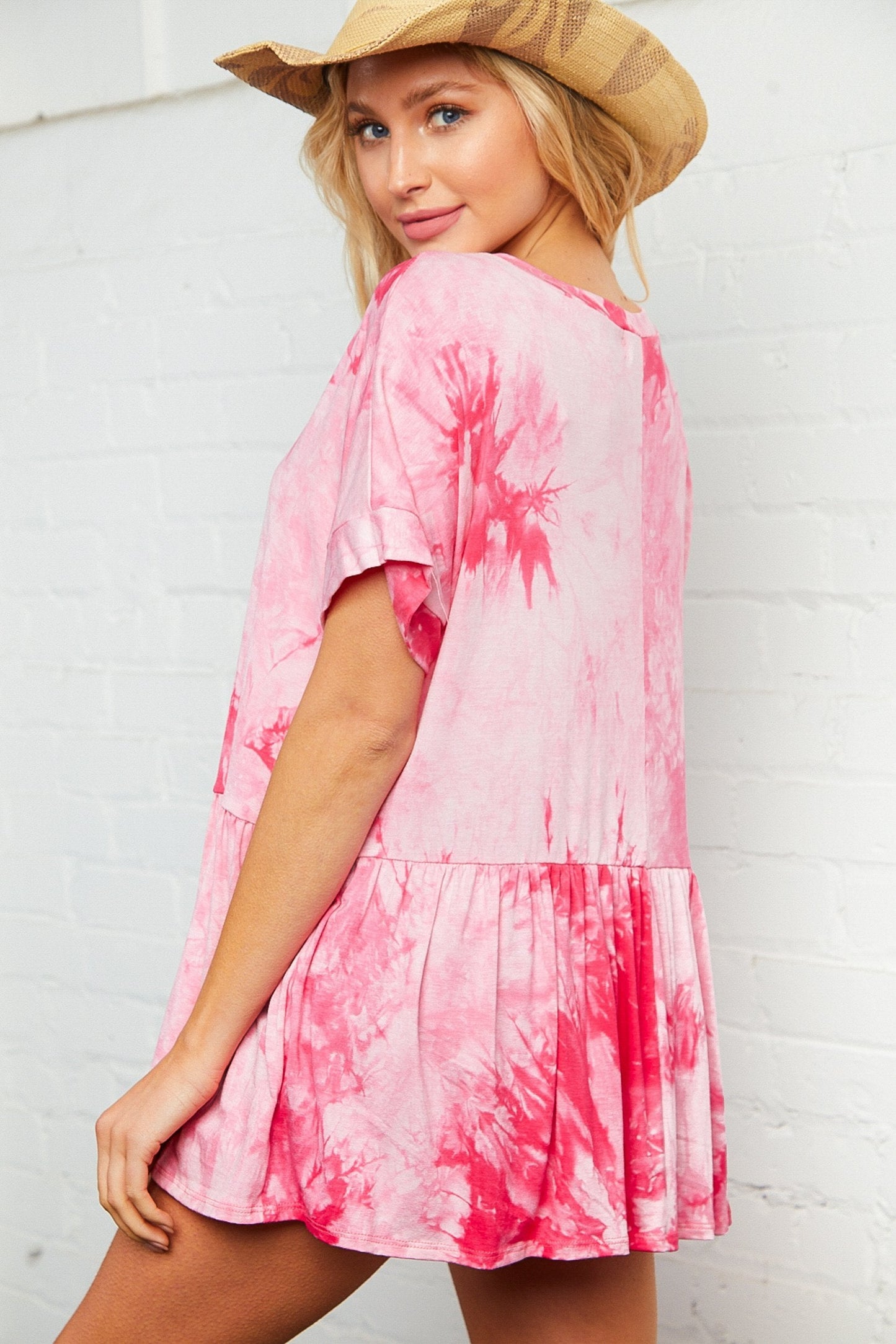 Fuchsia Tie Dye Peplum Top