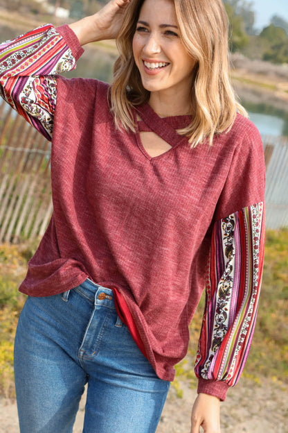 Thermal Criss Cross Neck Vertical Tribal Top