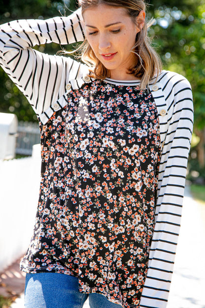 Ditzy Floral Raglan Button Detail Top