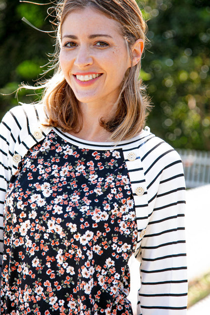 Ditzy Floral Raglan Button Detail Top