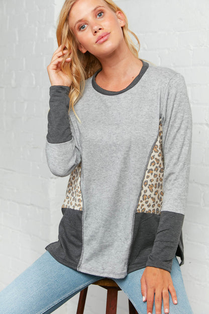 Brushed Hacci Leopard Outseam Sweater Top