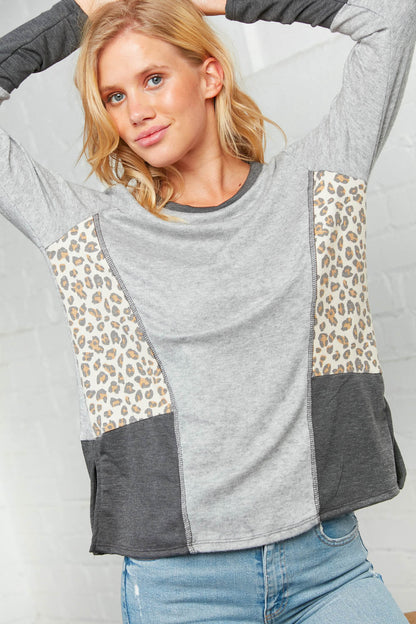 Brushed Hacci Leopard Outseam Sweater Top