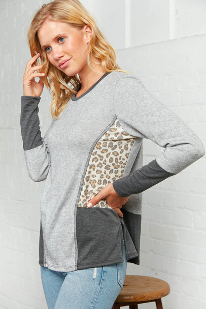 Brushed Hacci Leopard Outseam Sweater Top