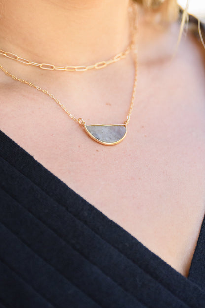 Half Moon Stone Stud & Necklace Set in Smokey Quartz