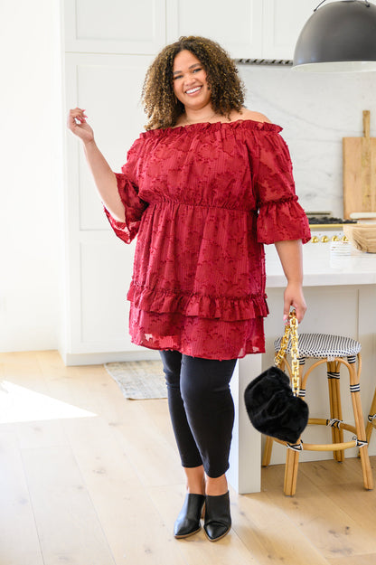 Hello, Goodbye Ruffle Dress In Burgundy