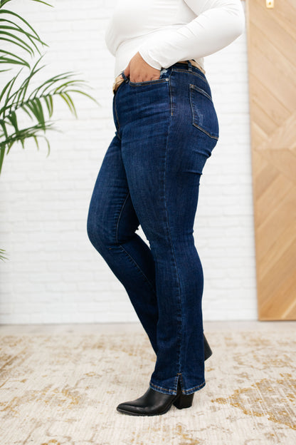 High Waist Slit Hem BootCut Jeans