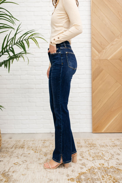 High Waist Slit Hem BootCut Jeans