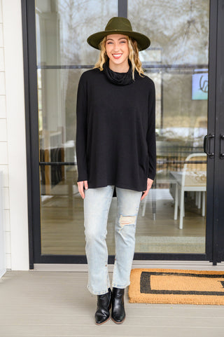 Hilton Cowl Neck Long Sleeve Top in Black