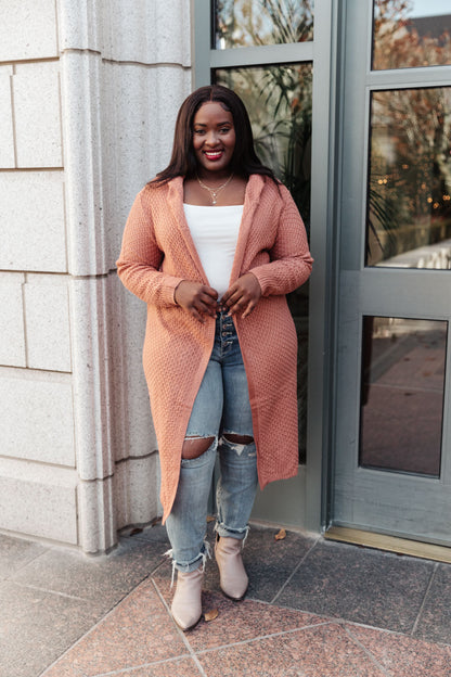 Hooded Cardigan In Red Sand