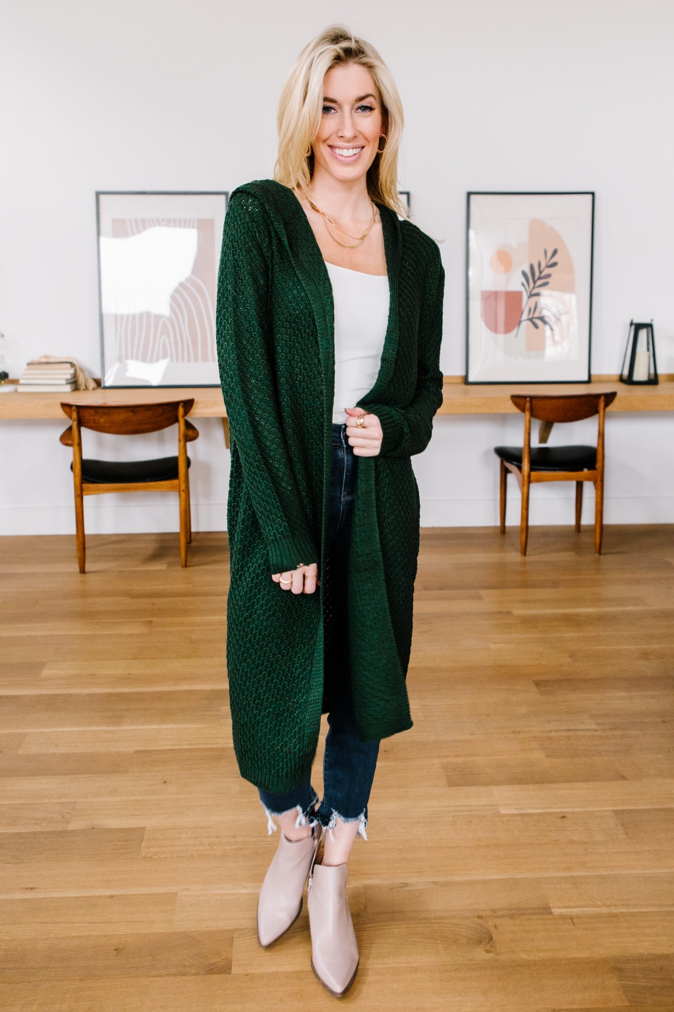 Hooded Cardigan in Hunter Green