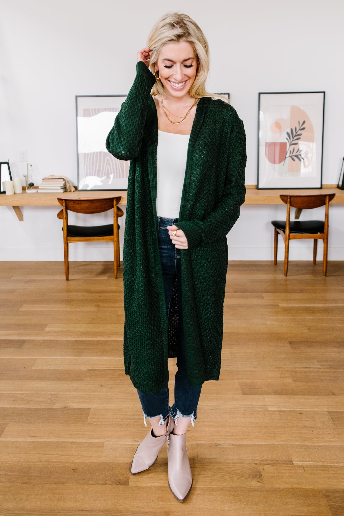 Hooded Cardigan in Hunter Green