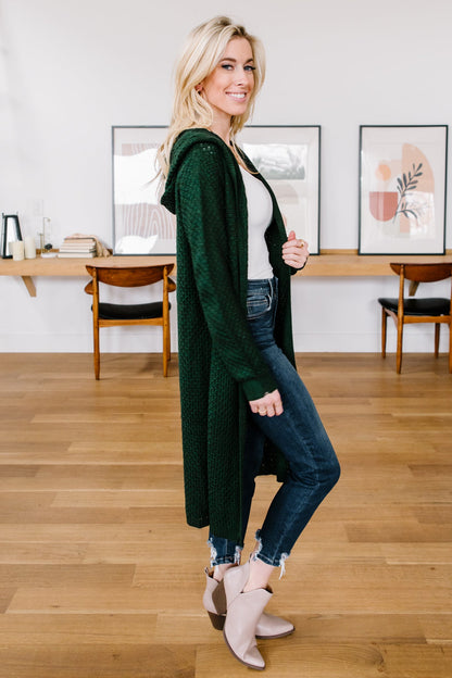 Hooded Cardigan in Hunter Green