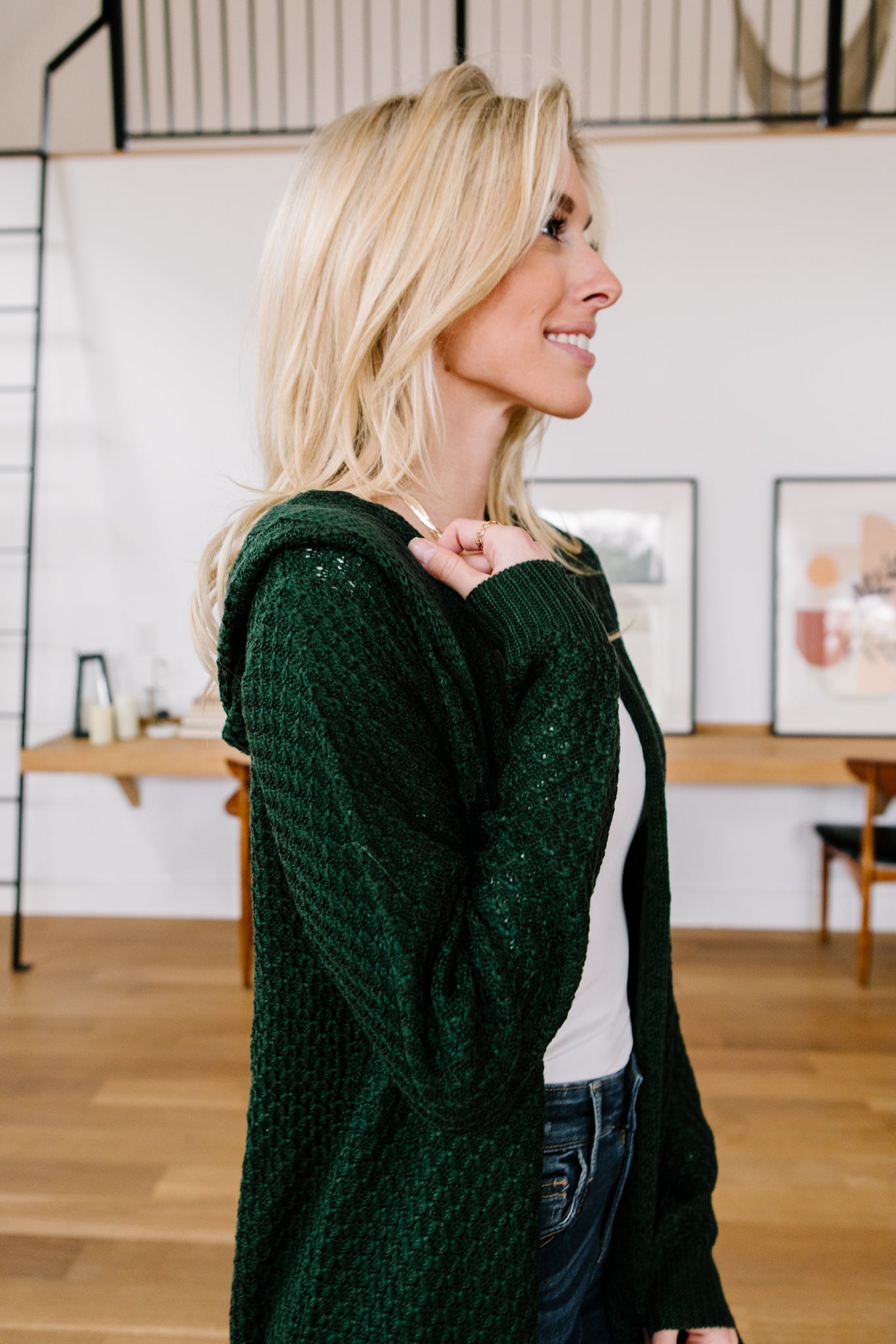 Hooded Cardigan in Hunter Green