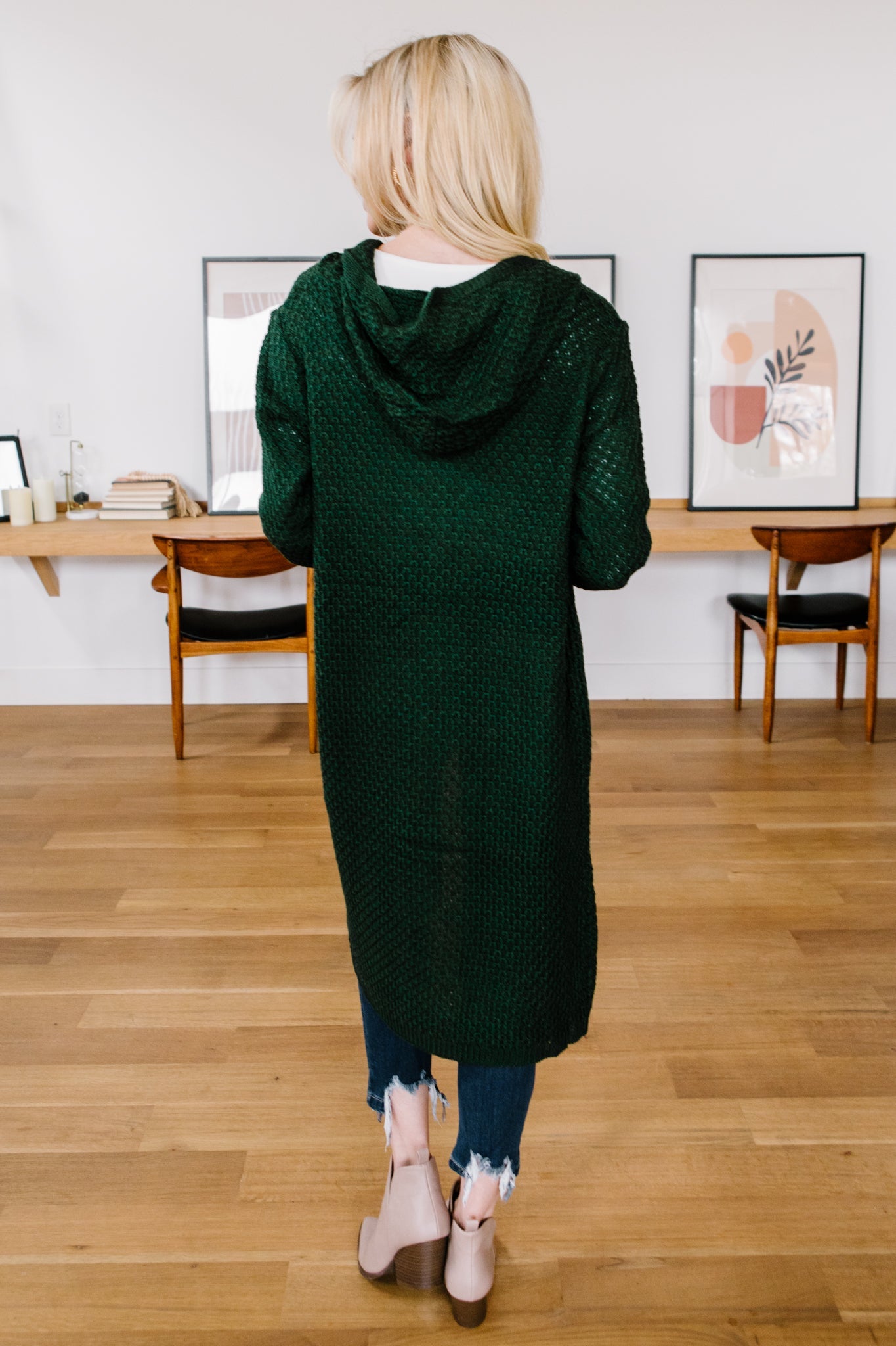 Hooded Cardigan in Hunter Green