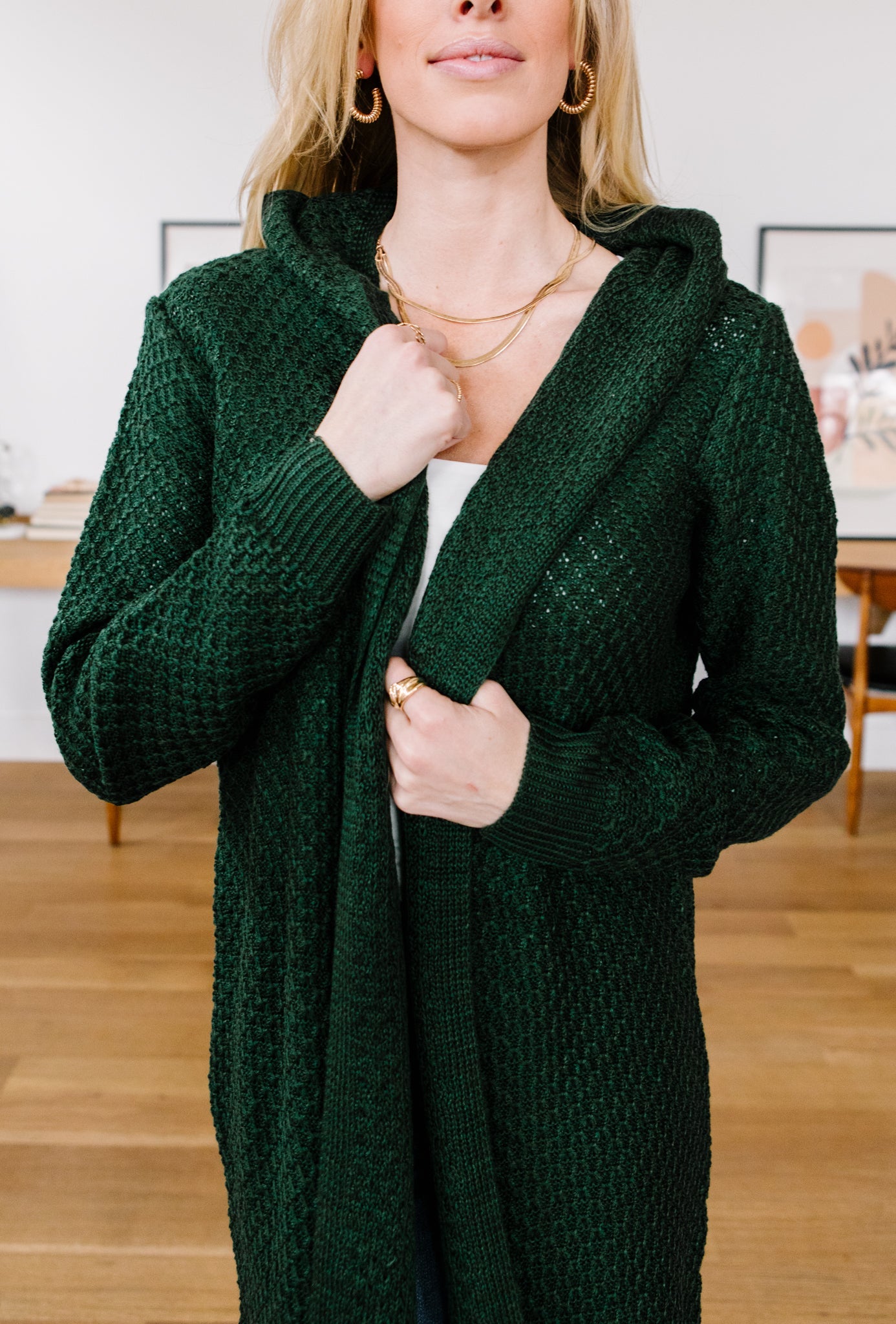 Hooded Cardigan in Hunter Green