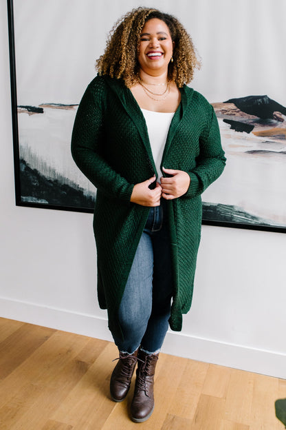 Hooded Cardigan in Hunter Green