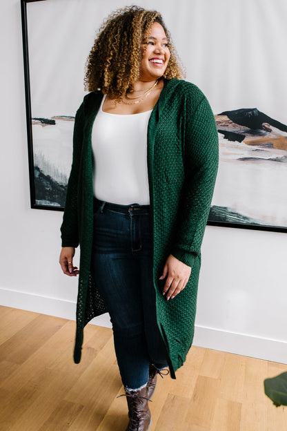 Hooded Cardigan in Hunter Green