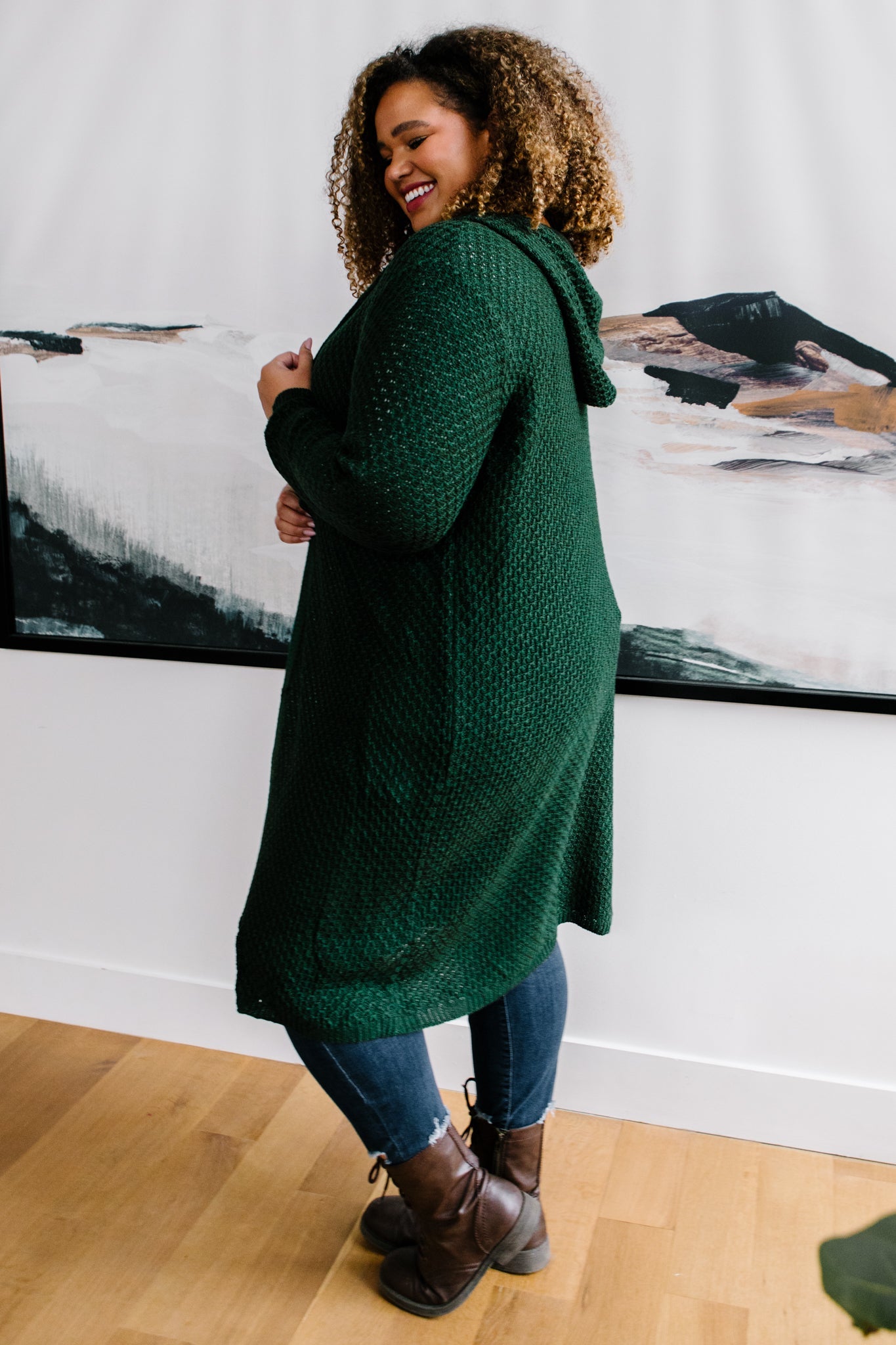 Hooded Cardigan in Hunter Green