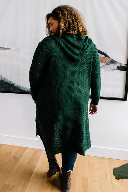 Hooded Cardigan in Hunter Green