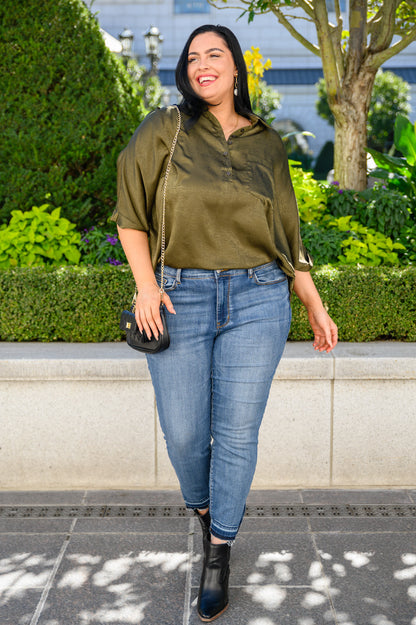 In Your Thoughts Oversized Dolman Sleeve Top In Olive