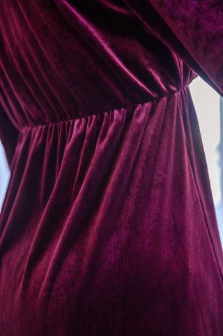 Jentsyn Velvet V-Neck Dress in Wine