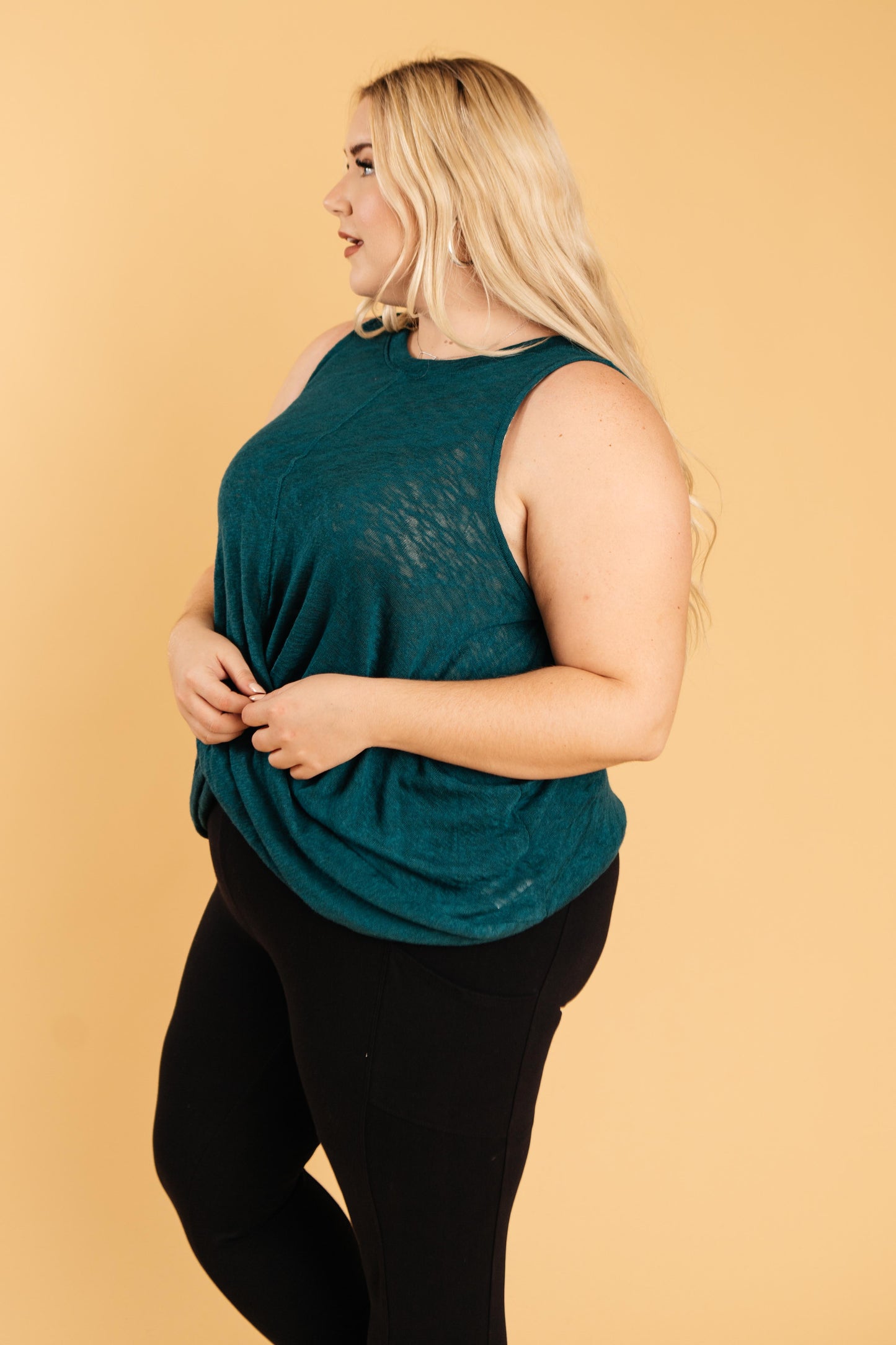 Knotted Hem Tank in Sea Green