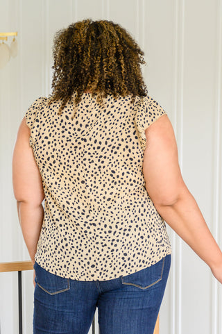 Kristen High Neck Flowy Dotted Blouse In Taupe