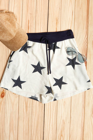 Star Print Relaxed Draw String Banded Shorts