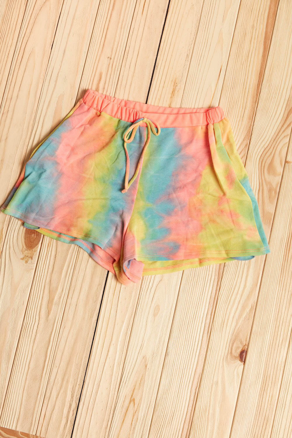 Neon Pink Banded Tie Dye Relaxed Elastic Shorts