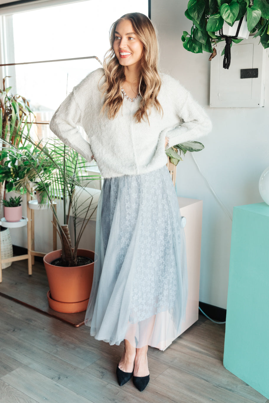 Layered In Lace Skirt In Gray