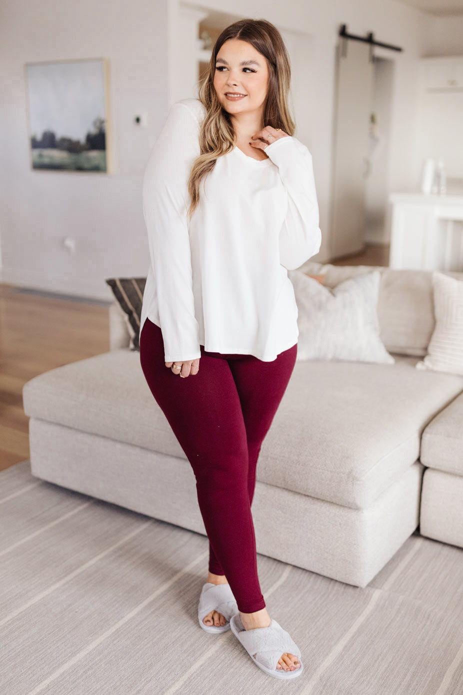 Living in Style High Waist Leggings in Burgundy