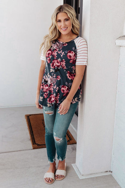 Blooming Raglan Top in Teal