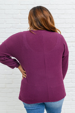 Long Sleeve Waffle Knit Top In Eggplant