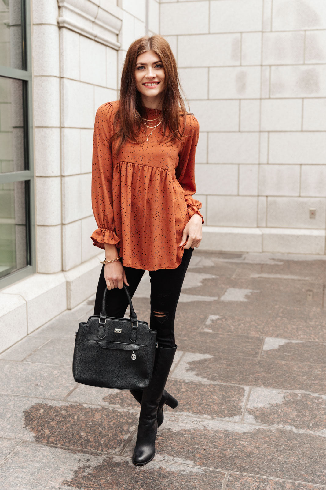 Madeline Polkadot Top in Camel