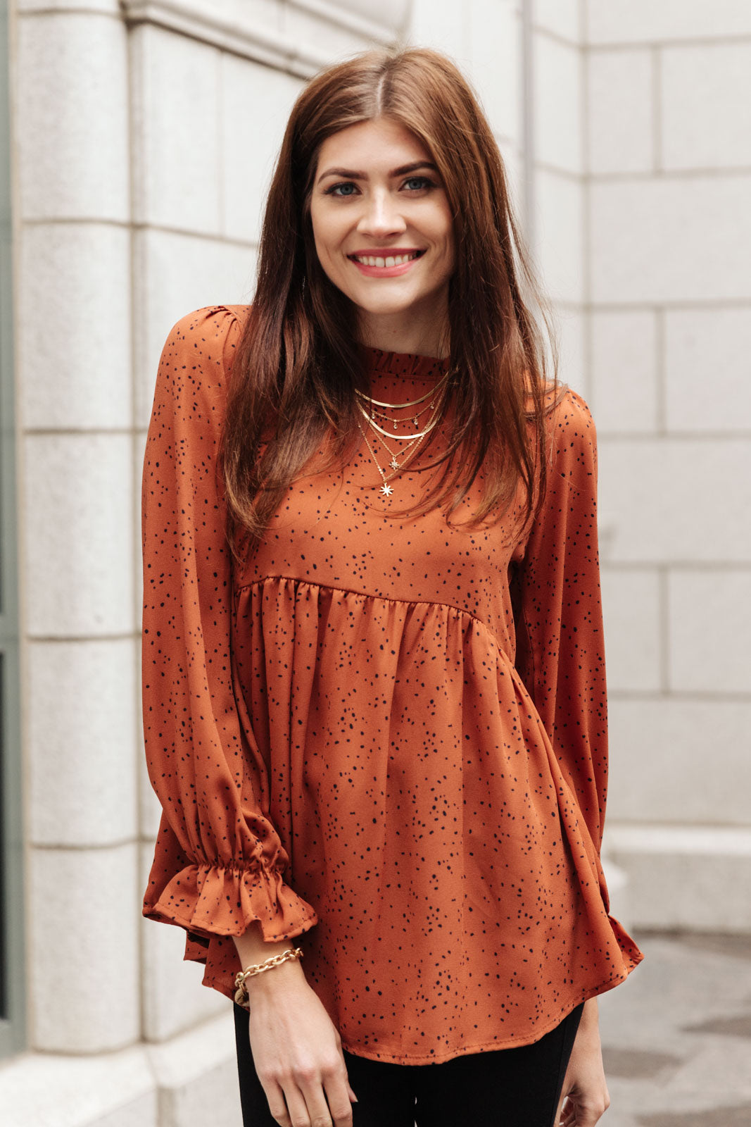 Madeline Polkadot Top in Camel