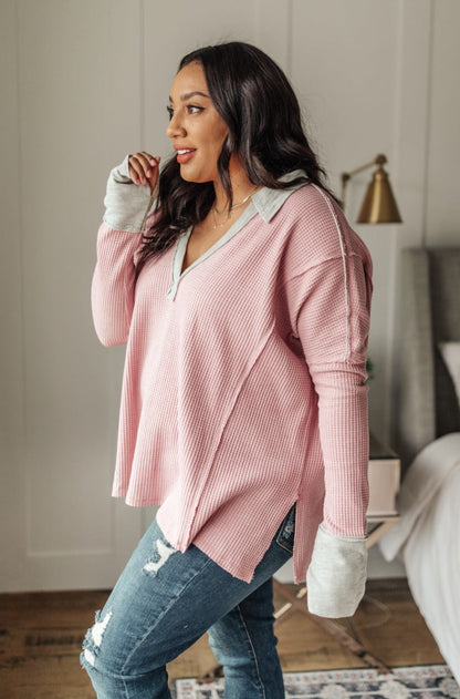 Mia Waffle Knit Long Sleeve In Pink